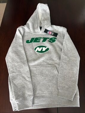 NFL New York Jets Gray Pullover Hoodie with Green Logo